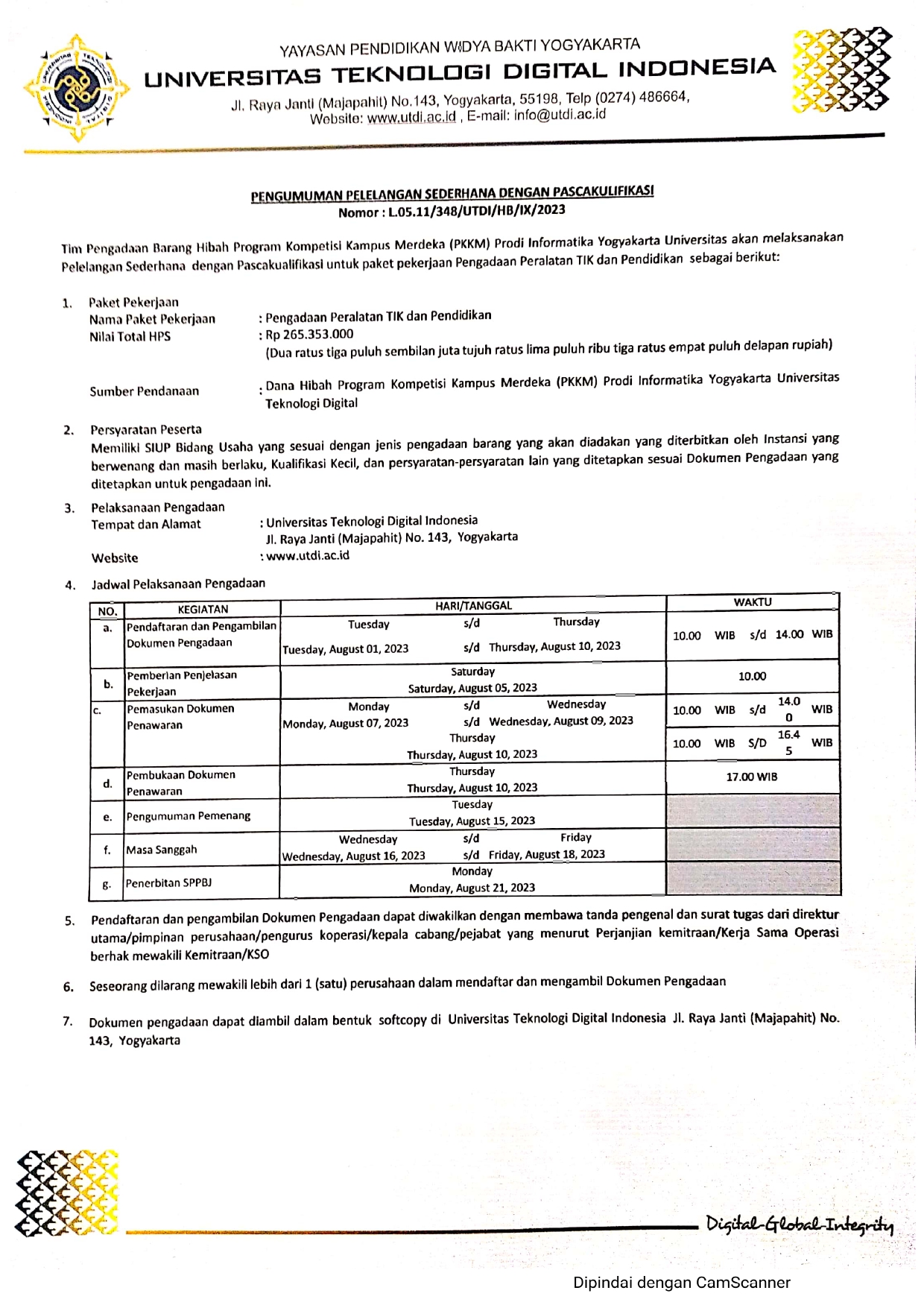 PENGUMUMAN LELANG