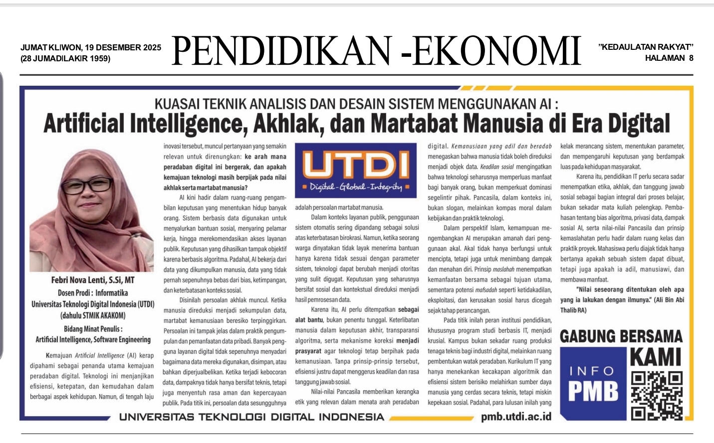 Artificial Intelligence, Akhlak, dan Martabat Manusia di Era Digital