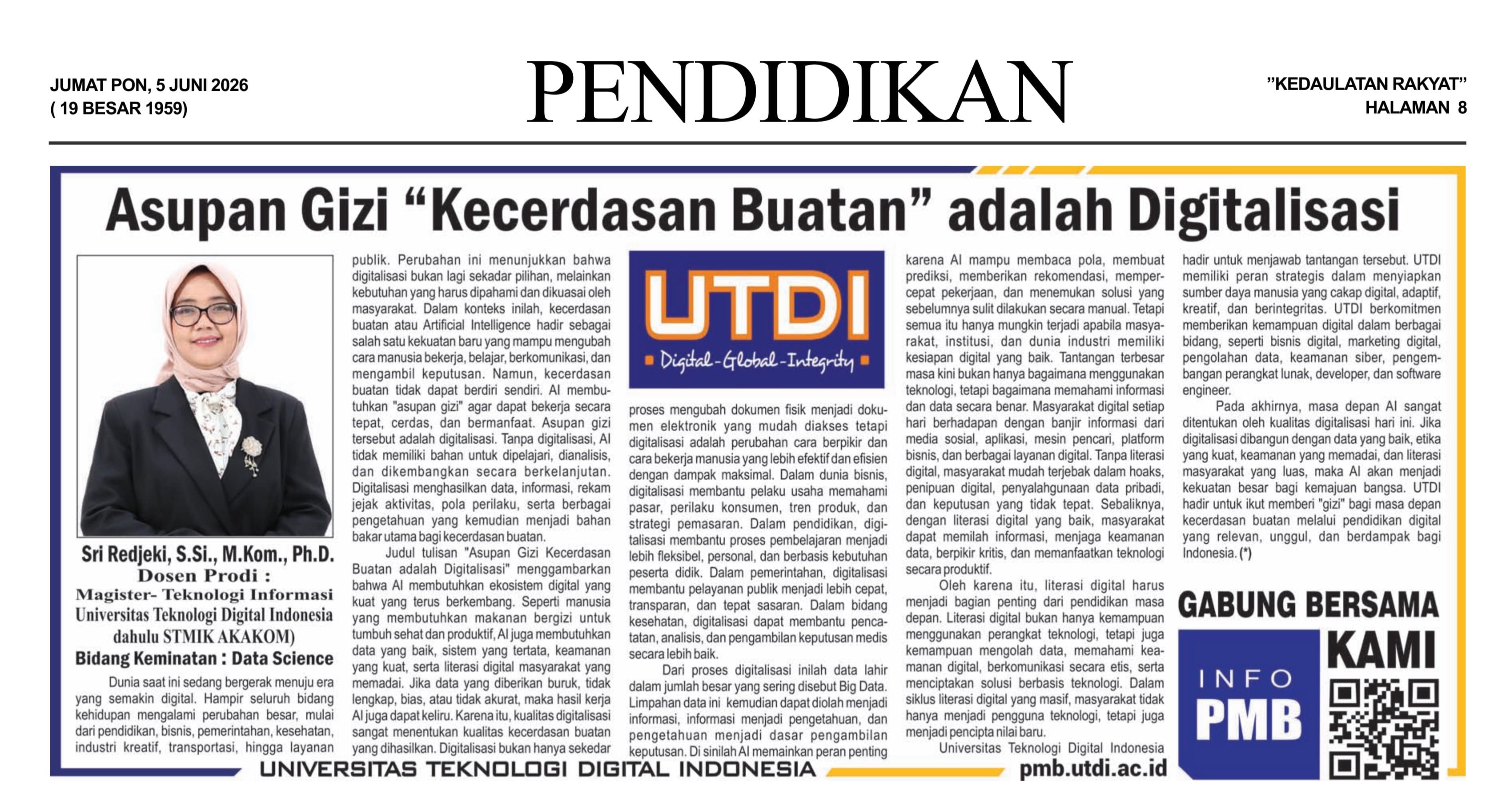 Asupan Gizi “Kecerdasan Buatan” adalah Digitalisasi