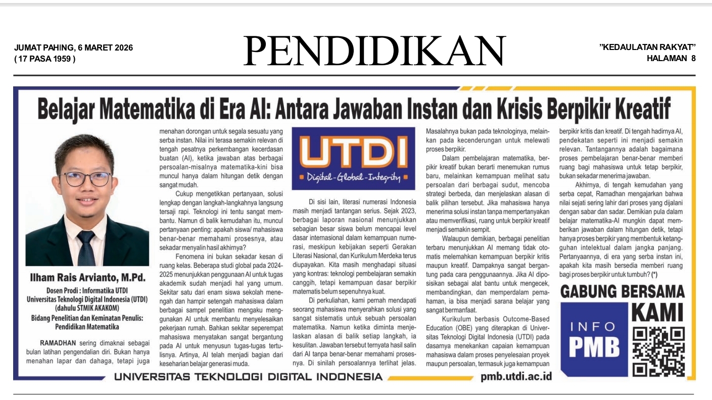 Belajar Matematika di Era AI: Antara Jawaban Instan dan Krisis Berpikir Kreatif