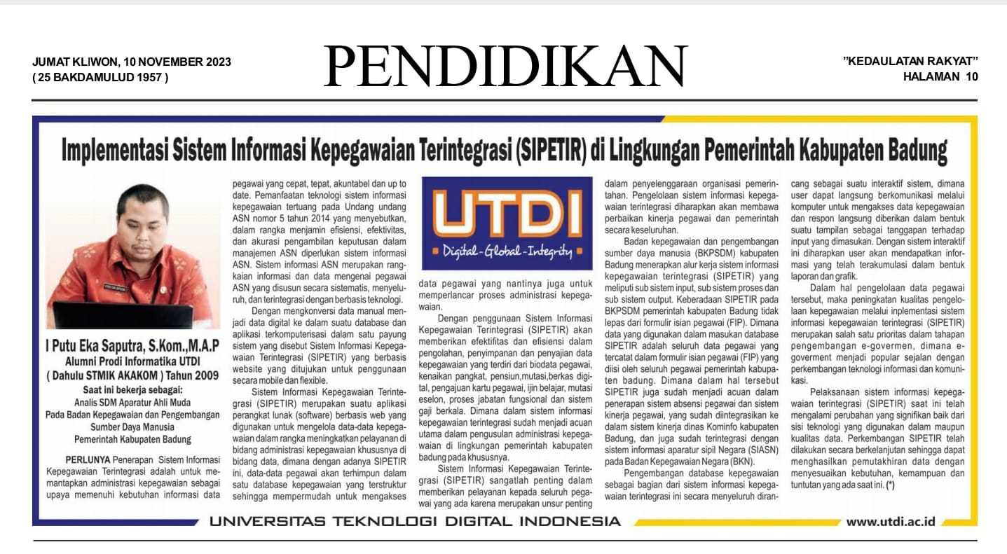 Implementasi Sistem Informasi Kepegawaian Terintegrasi (SIPETIR) di Lingkungan Pemerintah Kabupaten Badung