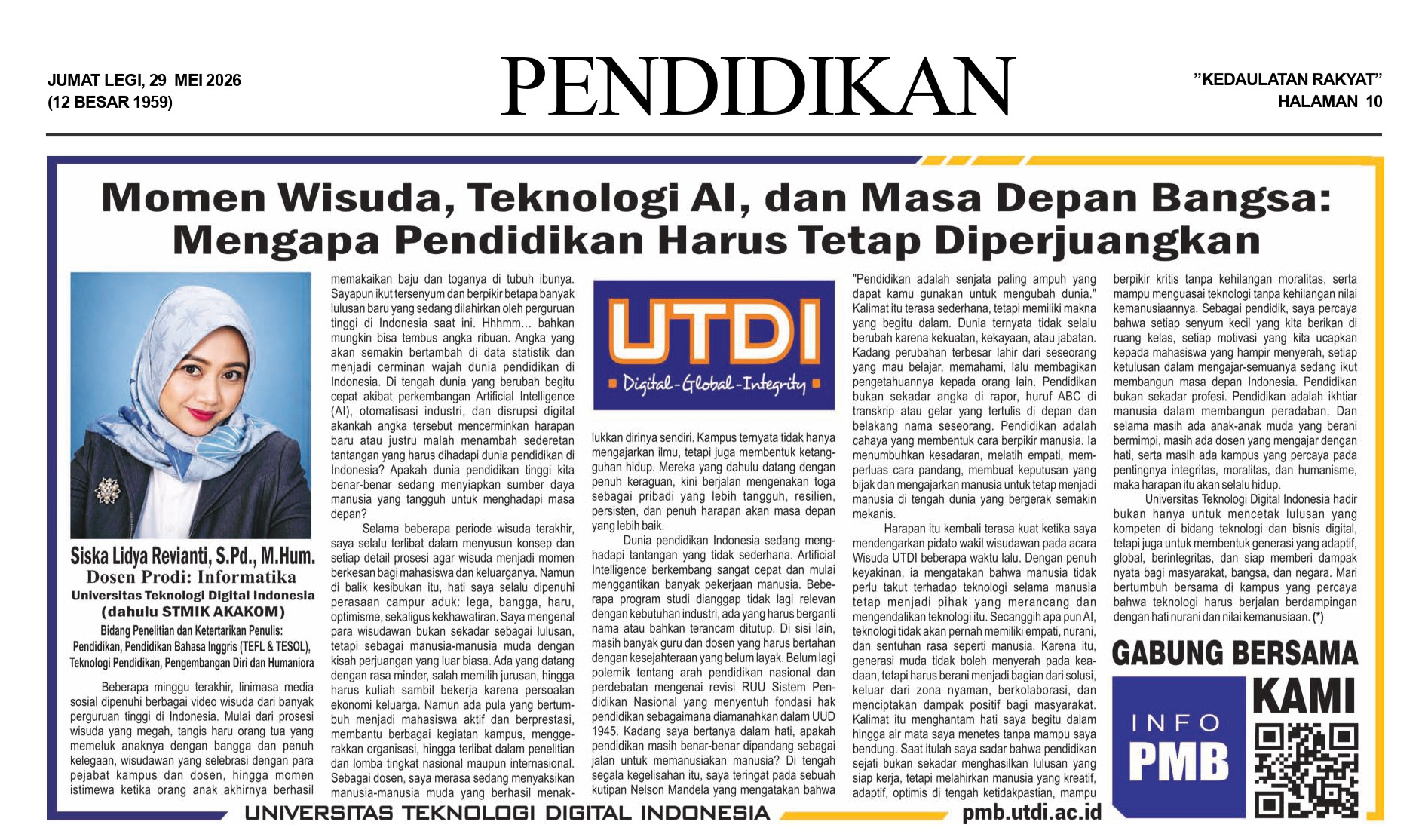 Momen Wisuda, Teknologi AI, dan Masa Depan Bangsa: Mengapa Pendidikan Harus Tetap Diperjuangkan
