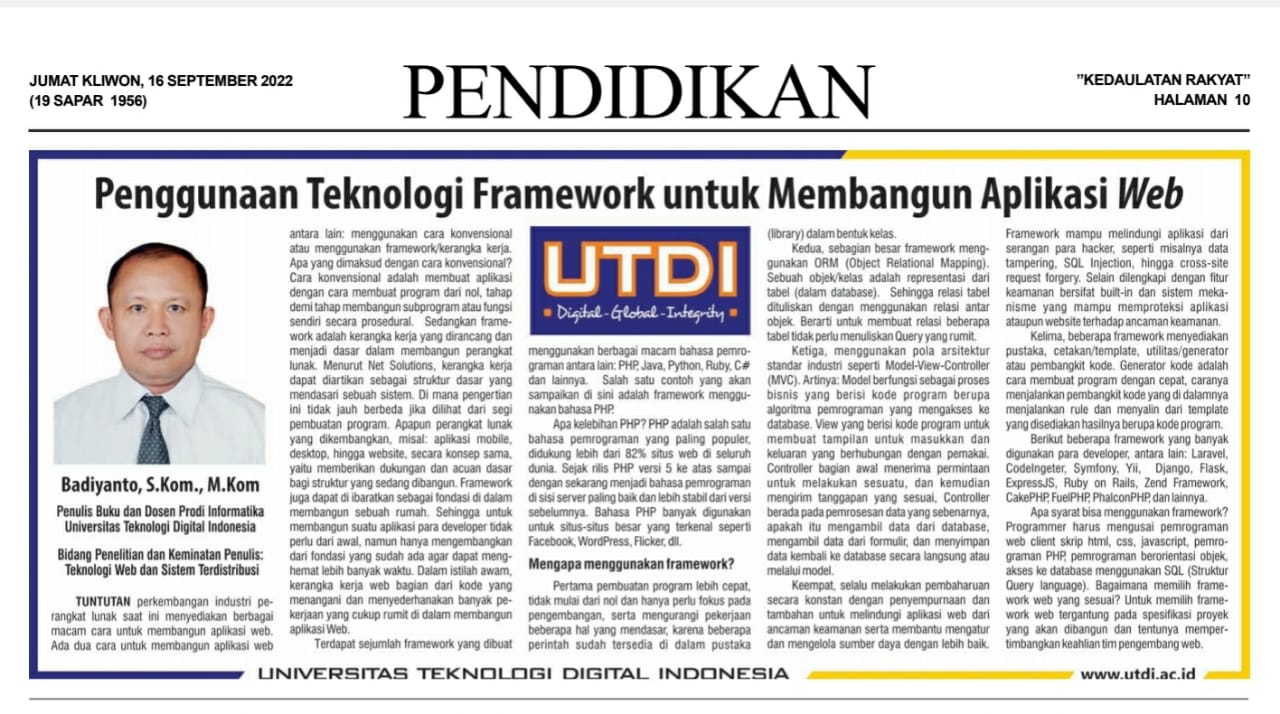 Penggunaan Teknologi Framework untuk Membangun Aplikasi Web