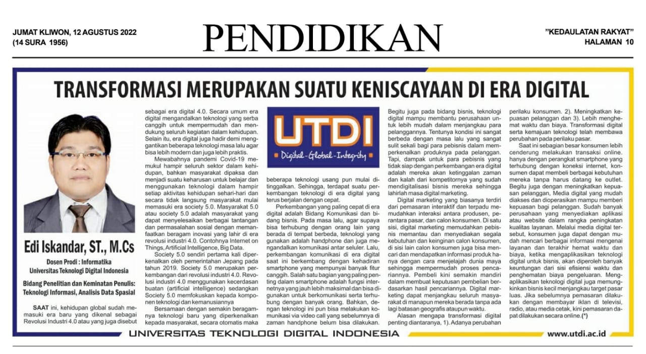 Transformasi Merupakan Suatu Keniscayaan Di Era Digital