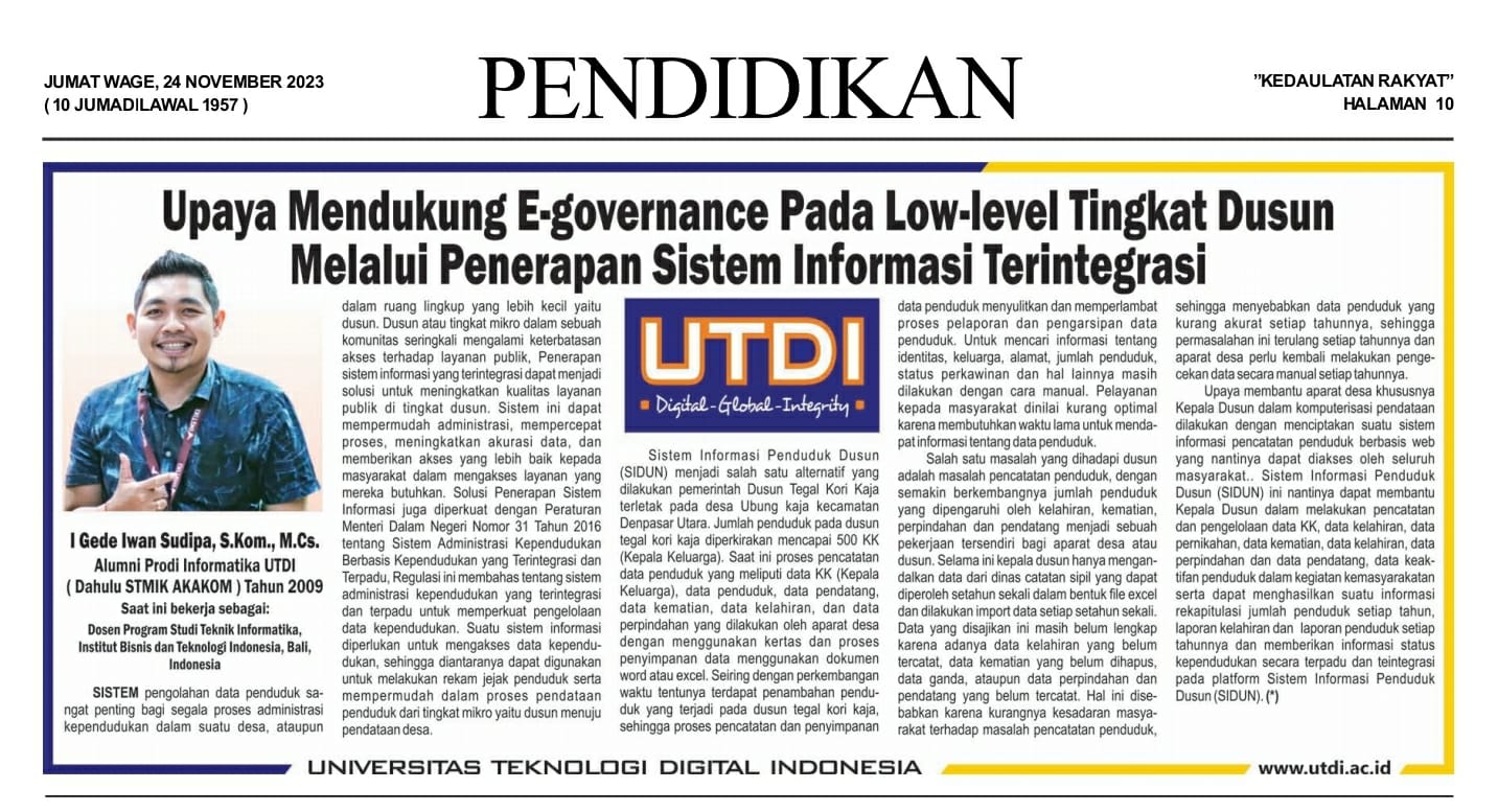 Upaya Mendukung E-governance Pada Low-level Tingkat Dusun Melalui Penerapan Sistem Informasi Terintegrasi
